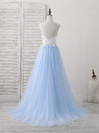 Simple Blue Tulle Long Prom Dress, Blue Tulle Prom Dresses