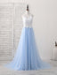 Simple Blue Tulle Long Prom Dress, Blue Tulle Prom Dresses