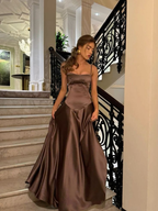 Simple Brown Spaghetti Straps A Line Prom Dress