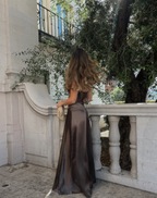 Simple Brown Spaghetti Straps A Line Prom Dress