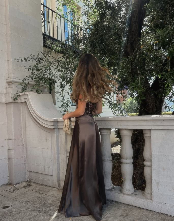 Simple Brown Spaghetti Straps A Line Prom Dress