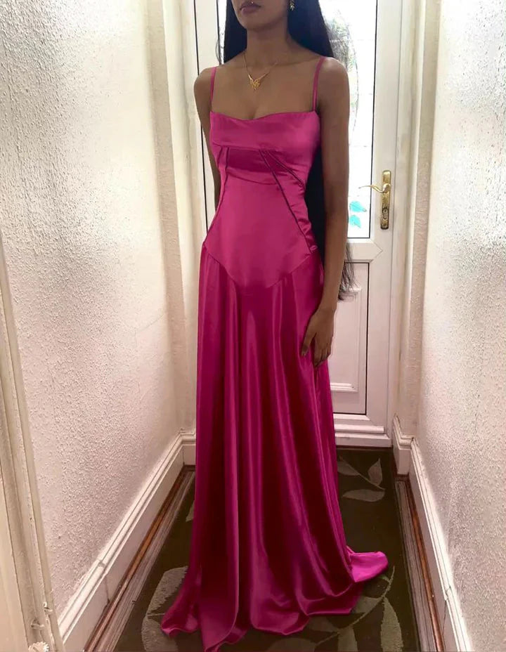 Simple Brown Spaghetti Straps A Line Prom Dress