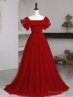 Simple Burgundy A Line Long Prom Dress, Burgundy Bridesmaid Dresses