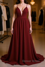Simple burgundy chiffon long prom Dress burgundy Prom Dresses