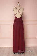 Simple burgundy chiffon long prom Dress burgundy Prom Dresses