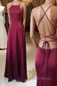 Simple burgundy long prom Dress, burgundy Prom Dresses