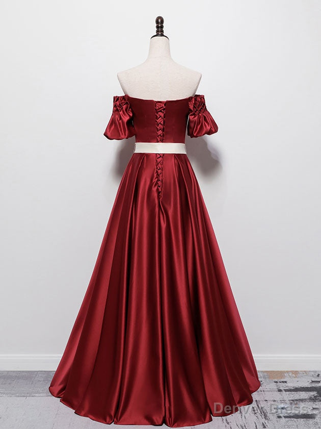 Simple Burgundy Satin Long Prom Dress Burgundy Bridesmaid Dresses Secondary image