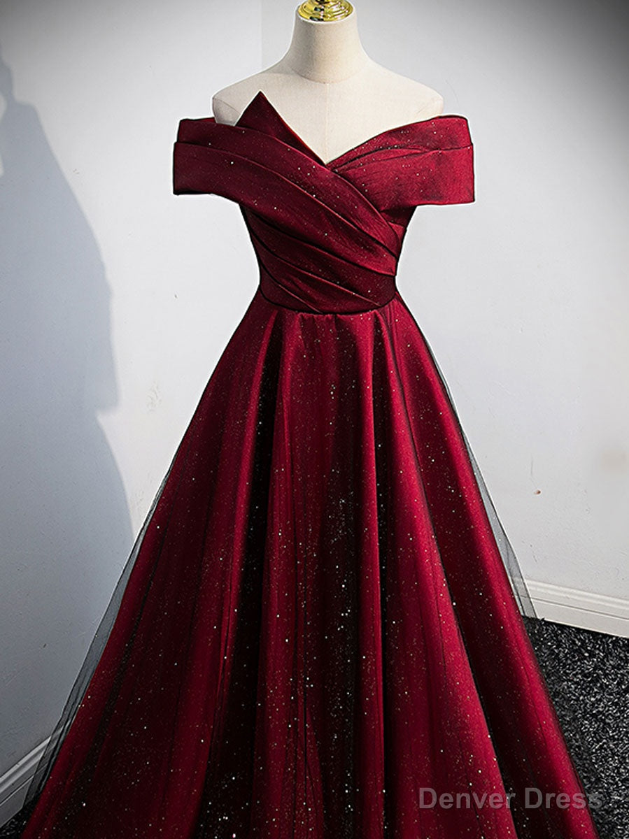 Simple Burgundy Satin Long Prom Dress, Burgundy Prom Dresses
