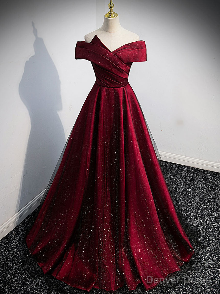 Simple Burgundy Satin Long Prom Dress, Burgundy Prom Dresses