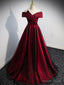 Simple Burgundy Satin Long Prom Dress, Burgundy Prom Dresses