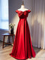 Simple Burgundy Satin Off the Shoulder Bow Prom Dresses