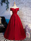 Simple Burgundy Satin Off the Shoulder Prom Dresses