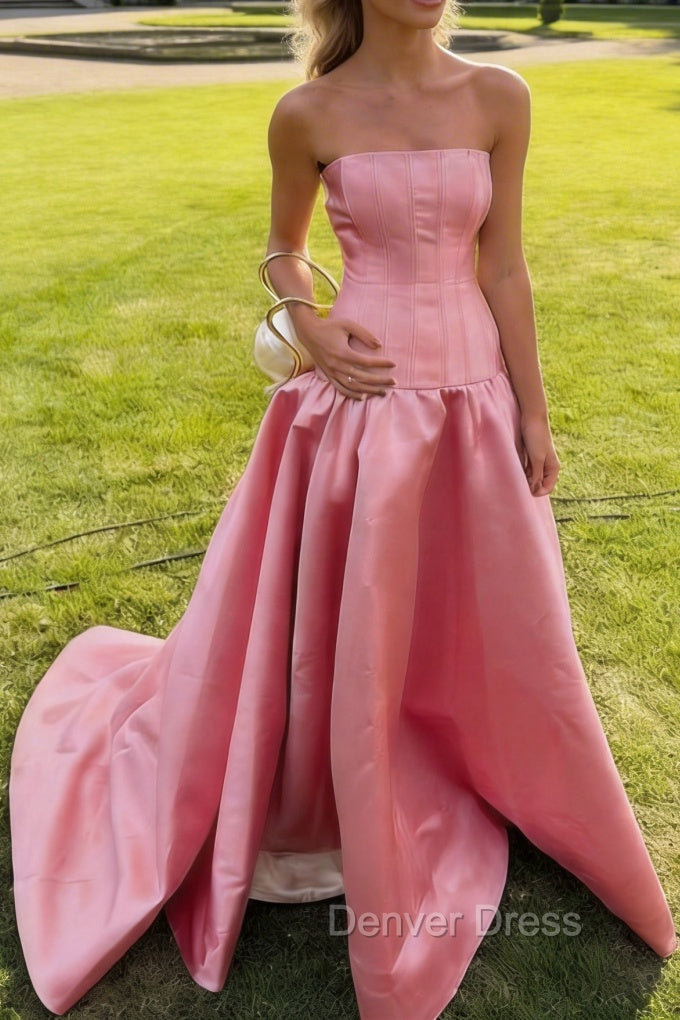 Simple Burgundy Strapless A-line Long Prom Dress