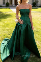 Simple Burgundy Strapless A-line Long Prom Dress