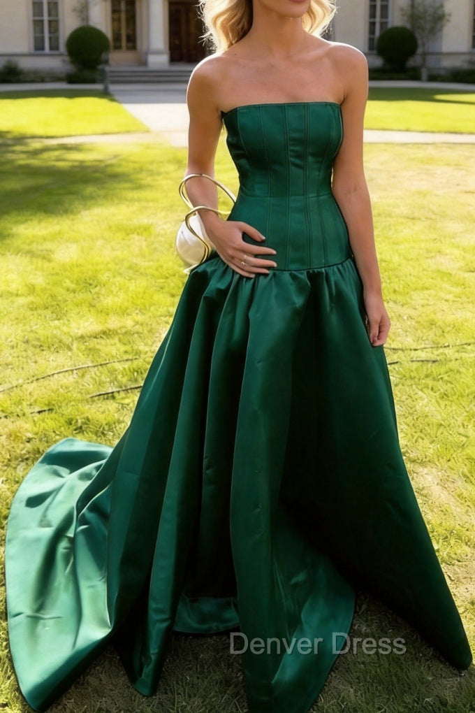 Simple Burgundy Strapless A-line Long Prom Dress