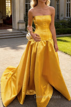 Simple Burgundy Strapless A-line Long Prom Dress
