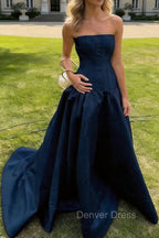 Simple Burgundy Strapless A-line Long Prom Dress