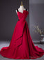 Simple Burgundy Straps Pleats Prom Dresses