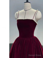 Simple burgundy tea length prom Dress, burgundy homecoming Dresses