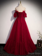 Simple Burgundy Tulle Long Prom Dress, A Line Burgundy Prom Dresses