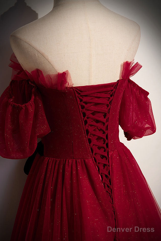 Simple Burgundy Tulle Long Prom Dress, A Line Burgundy Prom Dresses