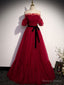Simple Burgundy Tulle Long Prom Dress, A Line Burgundy Prom Dresses