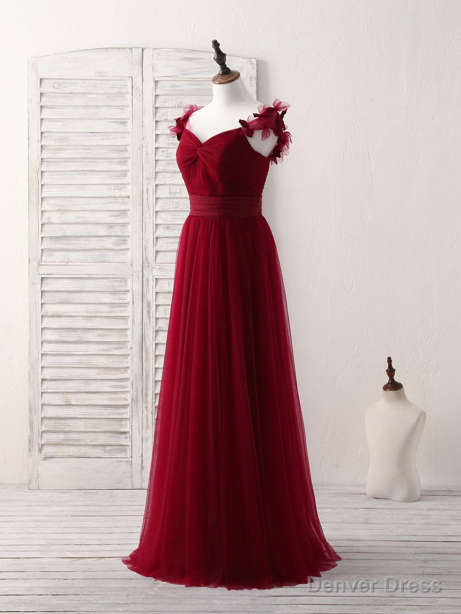 Simple Burgundy Tulle Long Prom Dress Burgundy Bridesmaid Dresses Secondary image