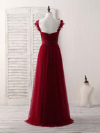 Simple Burgundy Tulle Long Prom Dress Burgundy Bridesmaid Dresses