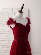 Simple Burgundy Tulle Long Prom Dress Burgundy Bridesmaid Dresses
