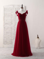 Simple Burgundy Tulle Long Prom Dress Burgundy Bridesmaid Dresses
