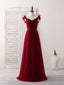 Simple Burgundy Tulle Long Prom Dress Burgundy Bridesmaid Dresses