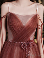 Simple Burgundy Tulle Long Prom Dress, Burgundy Formal Dress