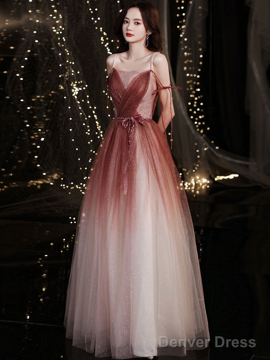 Simple Burgundy Tulle Long Prom Dress, Burgundy Formal Dress Main image