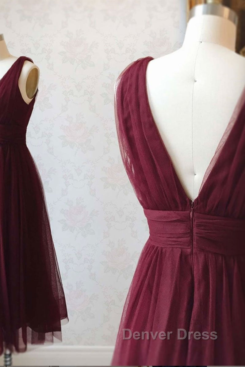 Simple burgundy tulle prom Dress tulle burgundy Prom Dresses Secondary image