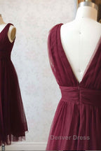 Simple burgundy tulle prom Dress tulle burgundy Prom Dresses