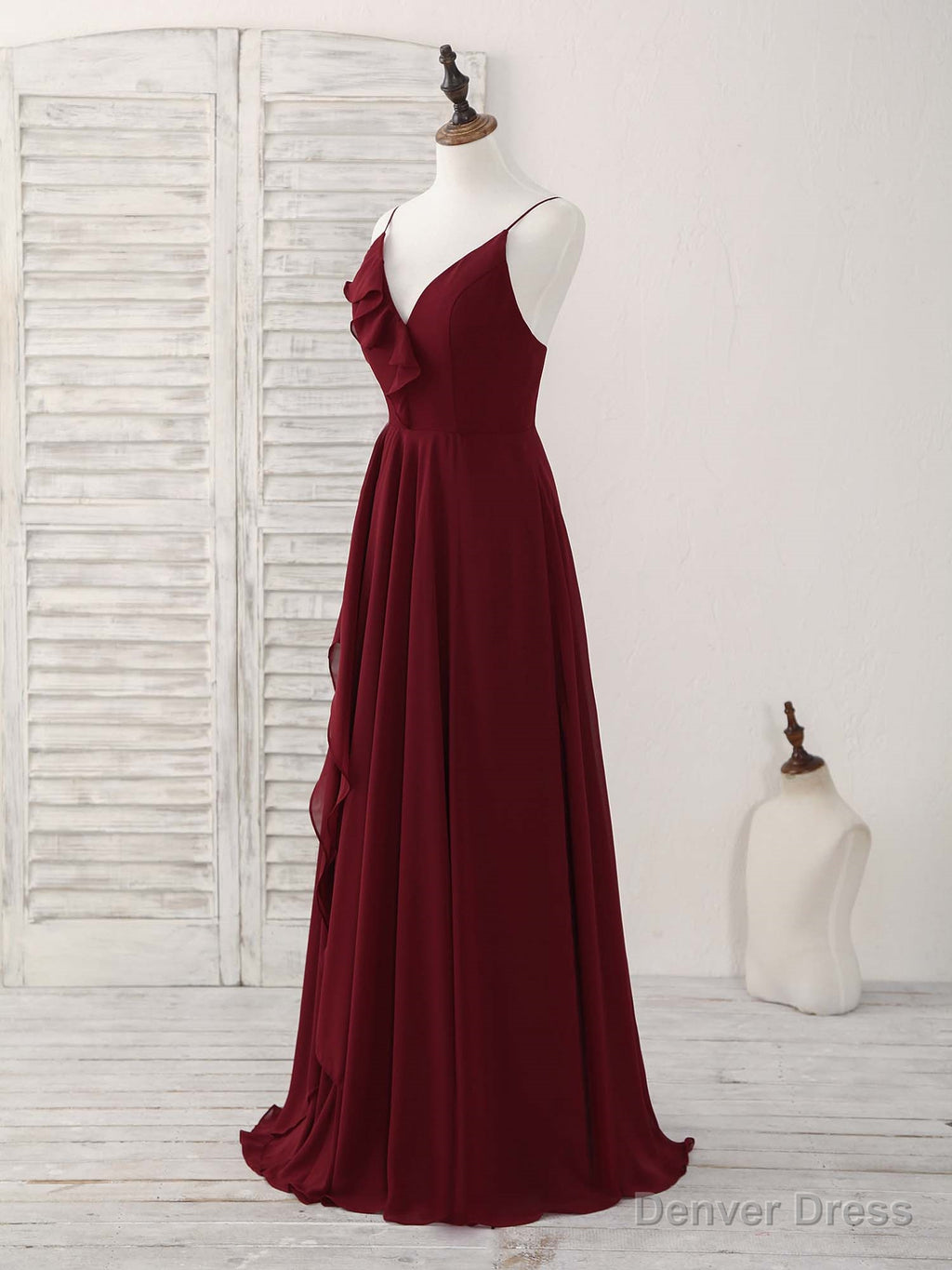 Simple Burgundy V Neck Chiffon Long Prom Dress, Bridesmaid Dresses