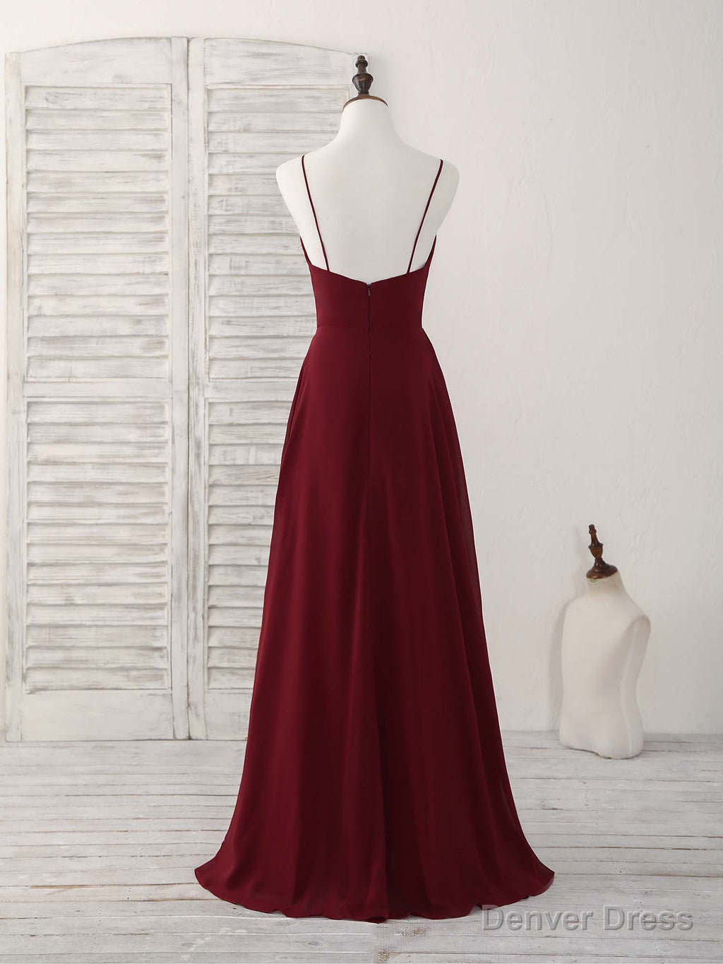 Simple Burgundy V Neck Chiffon Long Prom Dress, Bridesmaid Dresses