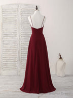 Simple Burgundy V Neck Chiffon Long Prom Dress, Bridesmaid Dresses