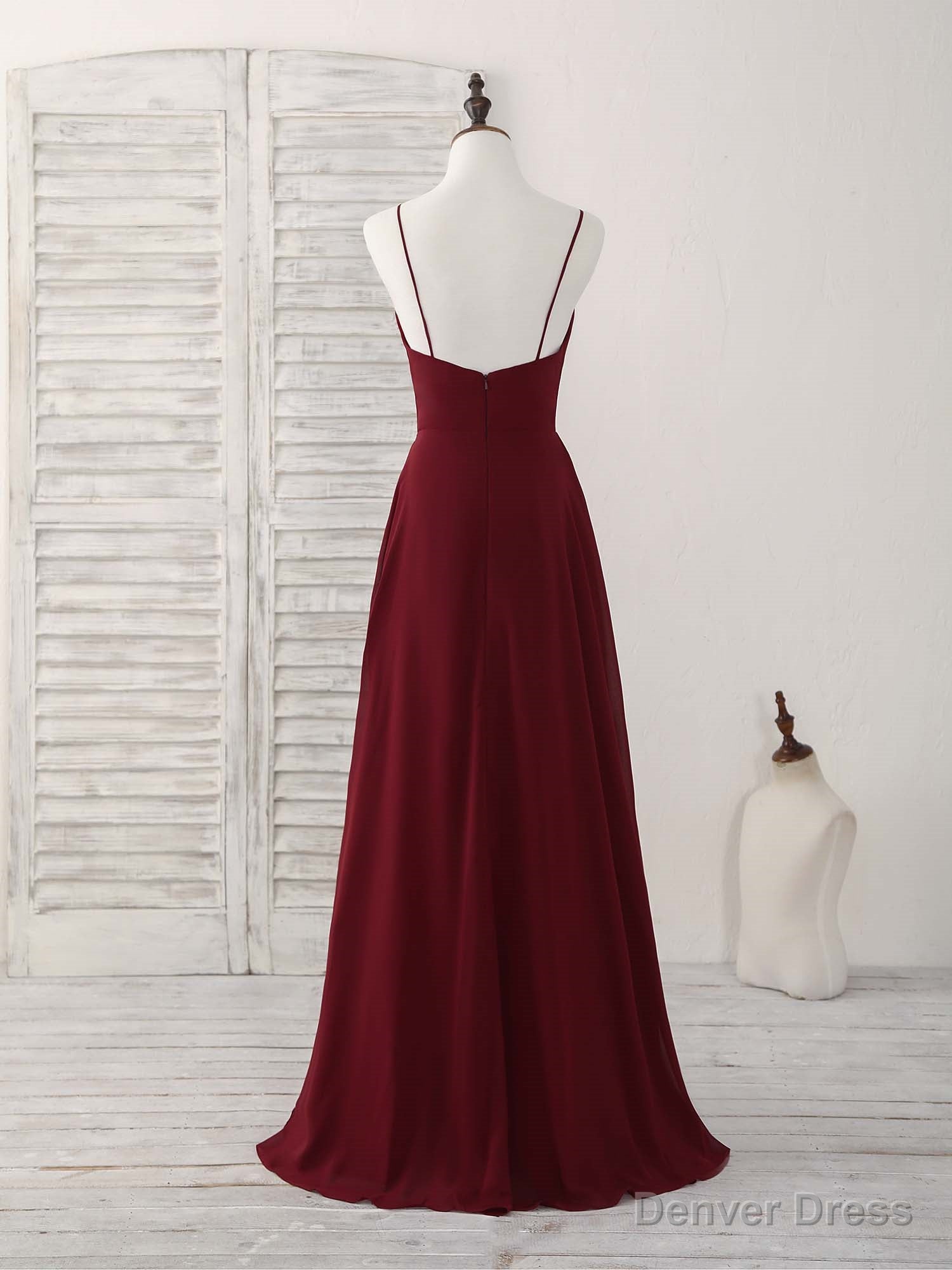 Simple Burgundy V Neck Chiffon Long Prom Dress, Bridesmaid Dresses