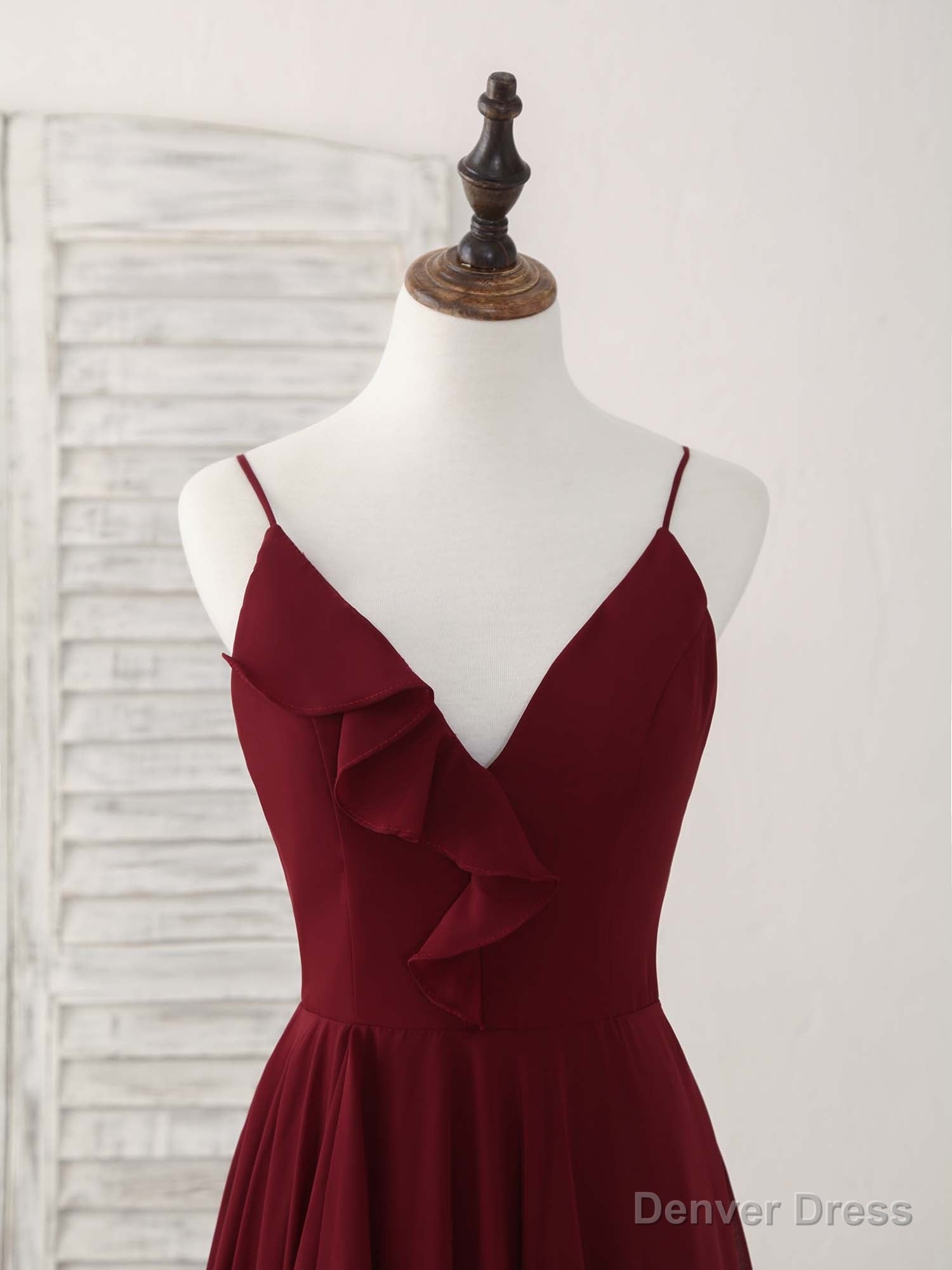 Simple Burgundy V Neck Chiffon Long Prom Dress, Bridesmaid Dresses