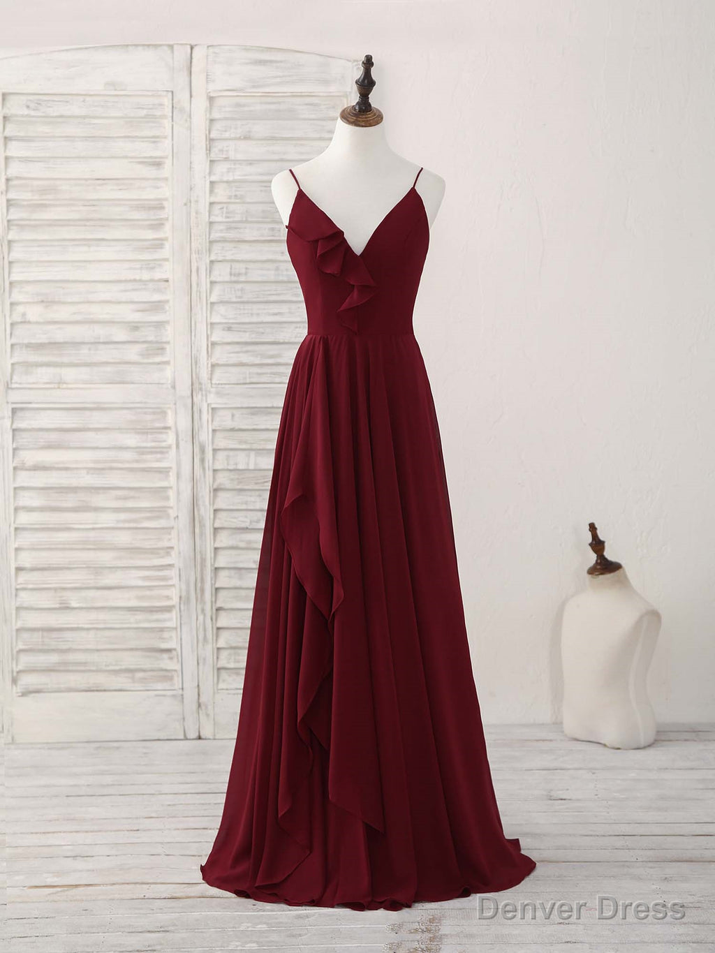 Simple Burgundy V Neck Chiffon Long Prom Dress, Bridesmaid Dresses