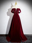 Simple Burgundy Velvet Off the Shoulder Beading Prom Dresses