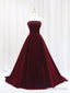 Simple Burgundy Velvet Strapless Prom Dresses