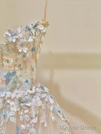 Simple Champagne A-Line Spaghetti Straps Tulle Applique Long Prom Dress Sweet Wedding Dress