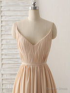 Simple Champagne Long Prom Dress V Neck Chiffon Bridesmaid Dresses