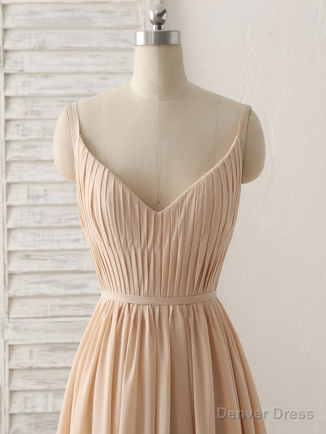 Simple Champagne Long Prom Dress V Neck Chiffon Bridesmaid Dresses