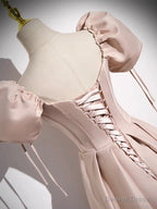 Simple Champagne Pink Satin Long Prom Dress, Champagne Pink Long Prom Dresses