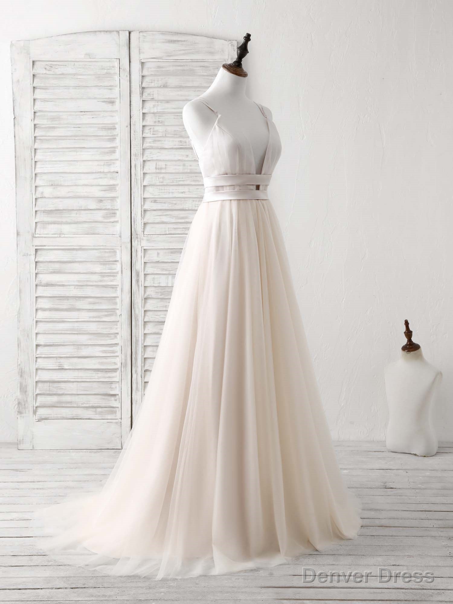 Simple Champagne Tulle Long Prom Dress Tulle Evening Dress Main image
