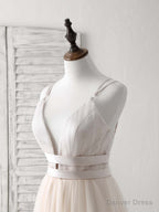 Simple Champagne Tulle Long Prom Dress Tulle Evening Dress