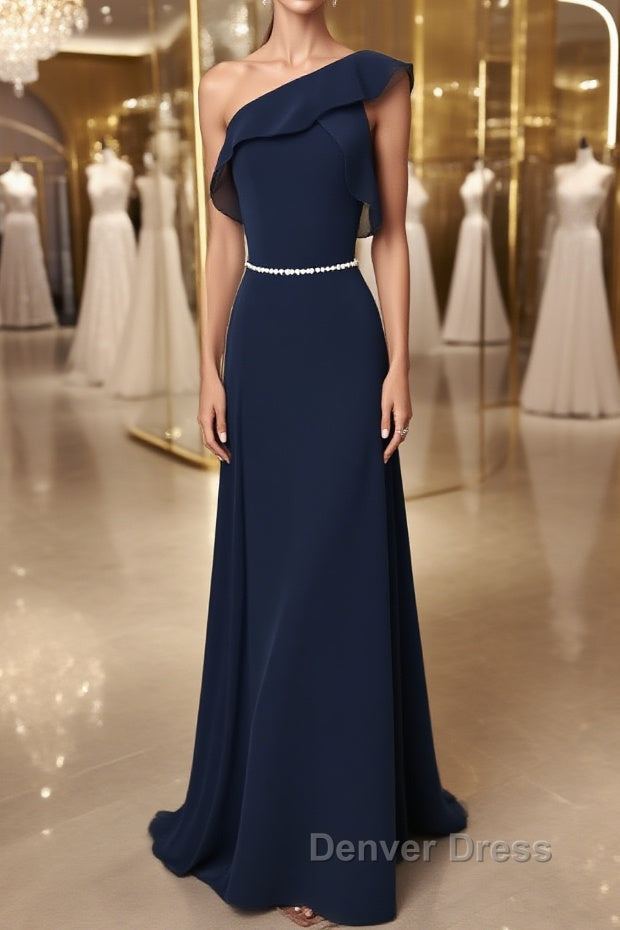 Simple chiffon dark blue long prom Dress, bridesmaid Dresses Main image